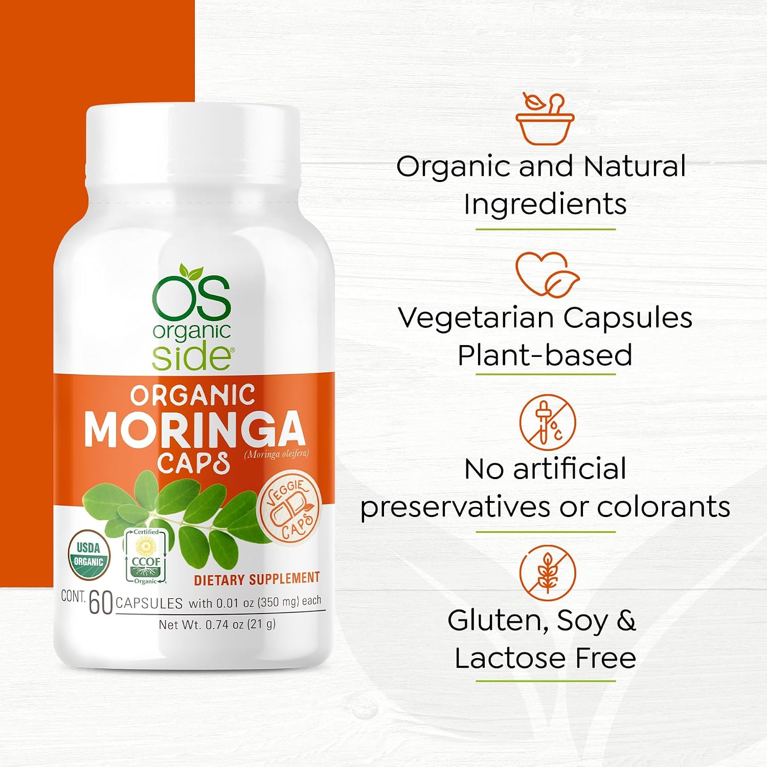 Organic Moringa Capsules - 60 Capsules - USDA Organic, Non-GM, Vegan Superfood for Energy and Immunity - görsel 4