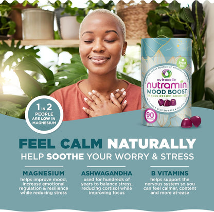 NUTRAMIN Mood Boost Multivitamin Gummy - Anti-Stress Magnesium Ashwagandha + B Complex - Sugar-Free, Vegan, Gluten-Free (90 Count)