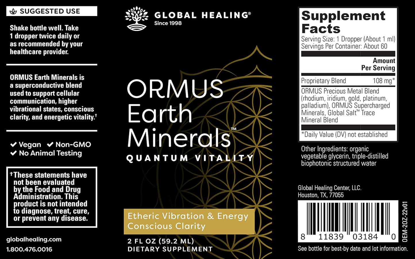 Global Healing Centre ORMUS Earth Minerals – Liquid Gold, Platinum, Iridium Blend – 2 fl oz (approx. 60 ml) - görsel 2