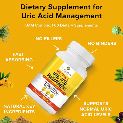 PurMEDICA Urcinol Uric Acid Food Supplement for Joint Support - 60 Capsules