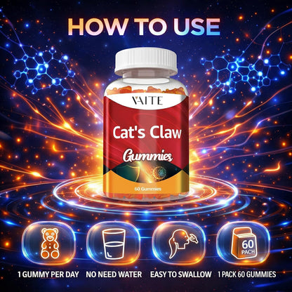 Cat's Claw Herbal Supplements 1000mg Gummies - Uncaria Tomentosa Extract, Vegan Immune Support, Joint Health, Inflammatory Balance, Overall Wellness, Sugar-Free, Gluten-free, 60 Chewables