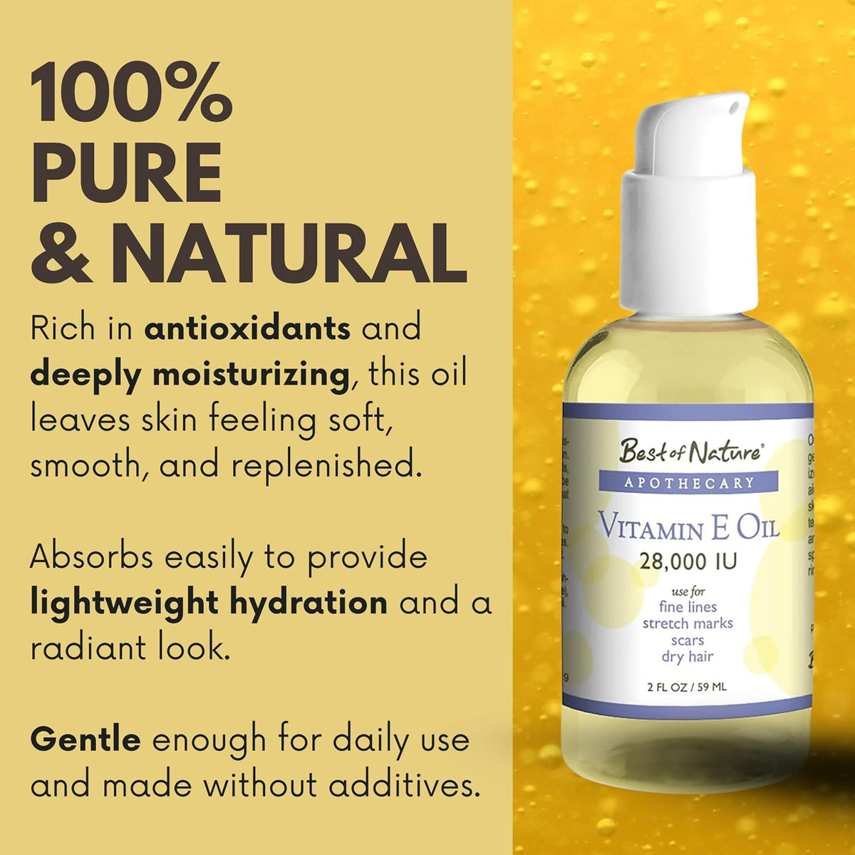 Best of Nature Vitamin E Oil 28,000 IU, Unscented Moisturiser with Fractionated Coconut – Hair, Skin, Face, & Hands - görsel 4