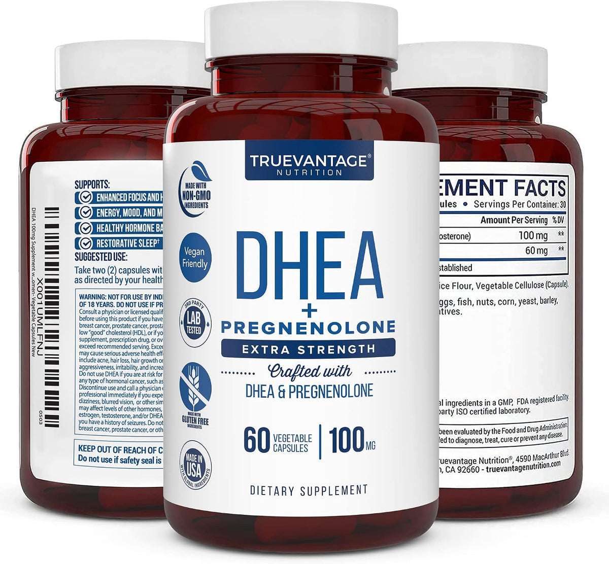 Truevantage DHEA 100mg + Pregnenolone 60mg - Hormone Support Supplement - görsel 6