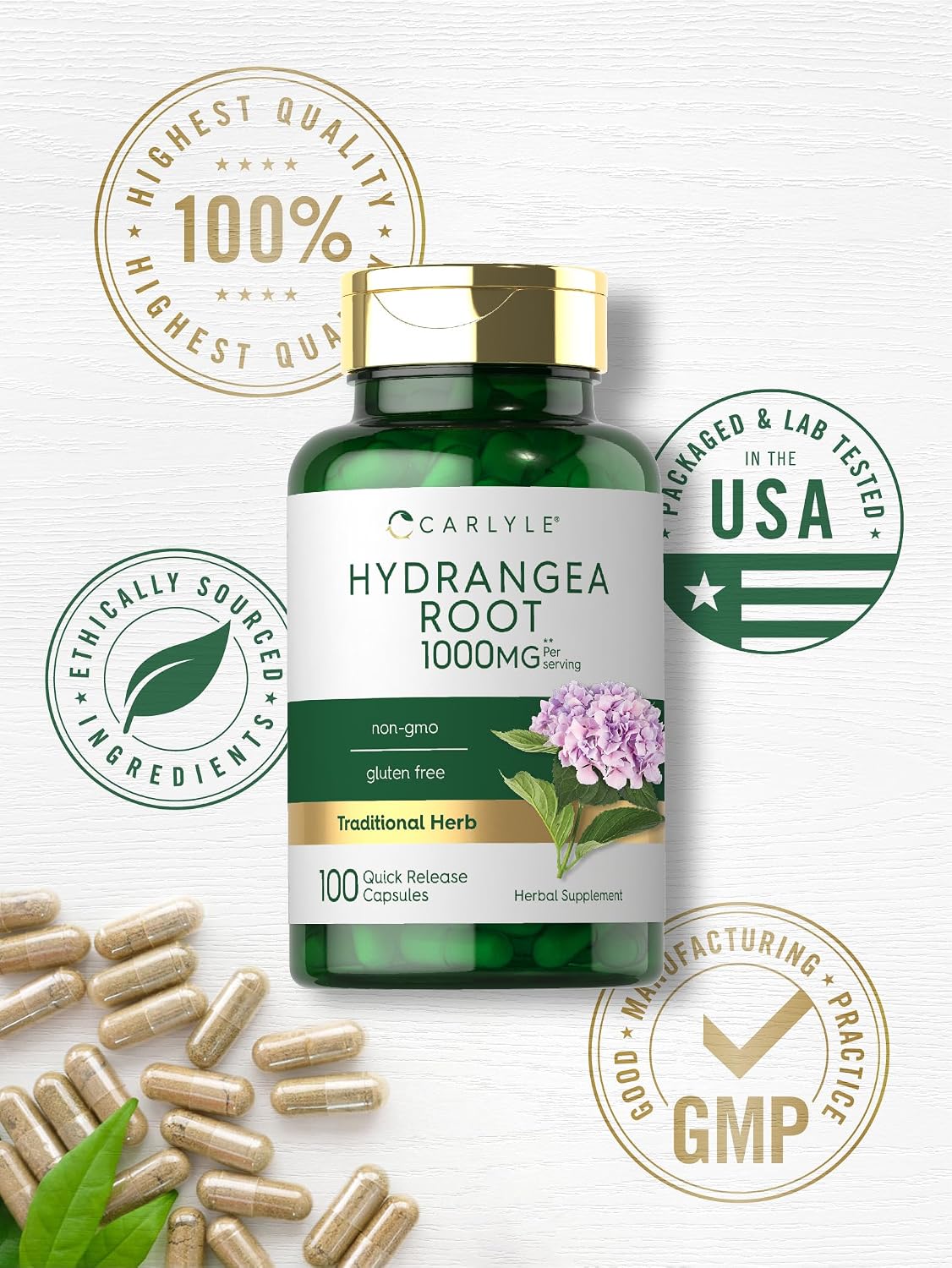 Carlyle Hydrangea Root Capsules | 100 Count | Non-GMO, Gluten-free Extract - görsel 5