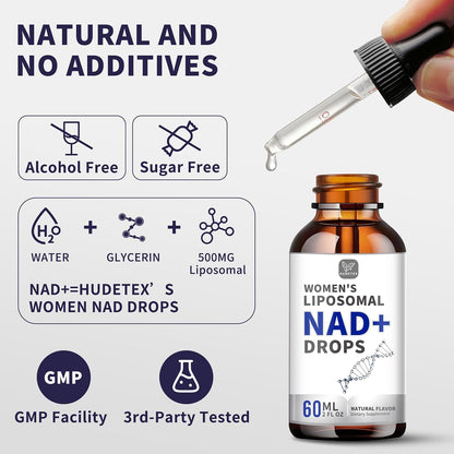 Women's NAD Liquid Supplement, 500mg Liposomal NAD – Cellular Energy Support, Vegan and Sugar-Free