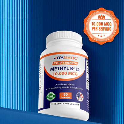 Vitamatic Methyl B12 (Methylcobalamin) 10,000 mcg – 60 Lozenges – Premium Vitamin B12 for Energy & Nerve Health