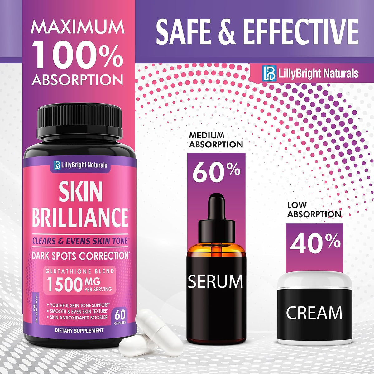 Glutathione Capsules 1500mcg with Vitamin C - Skin Radiance Support (60 Capsules) - görsel 6