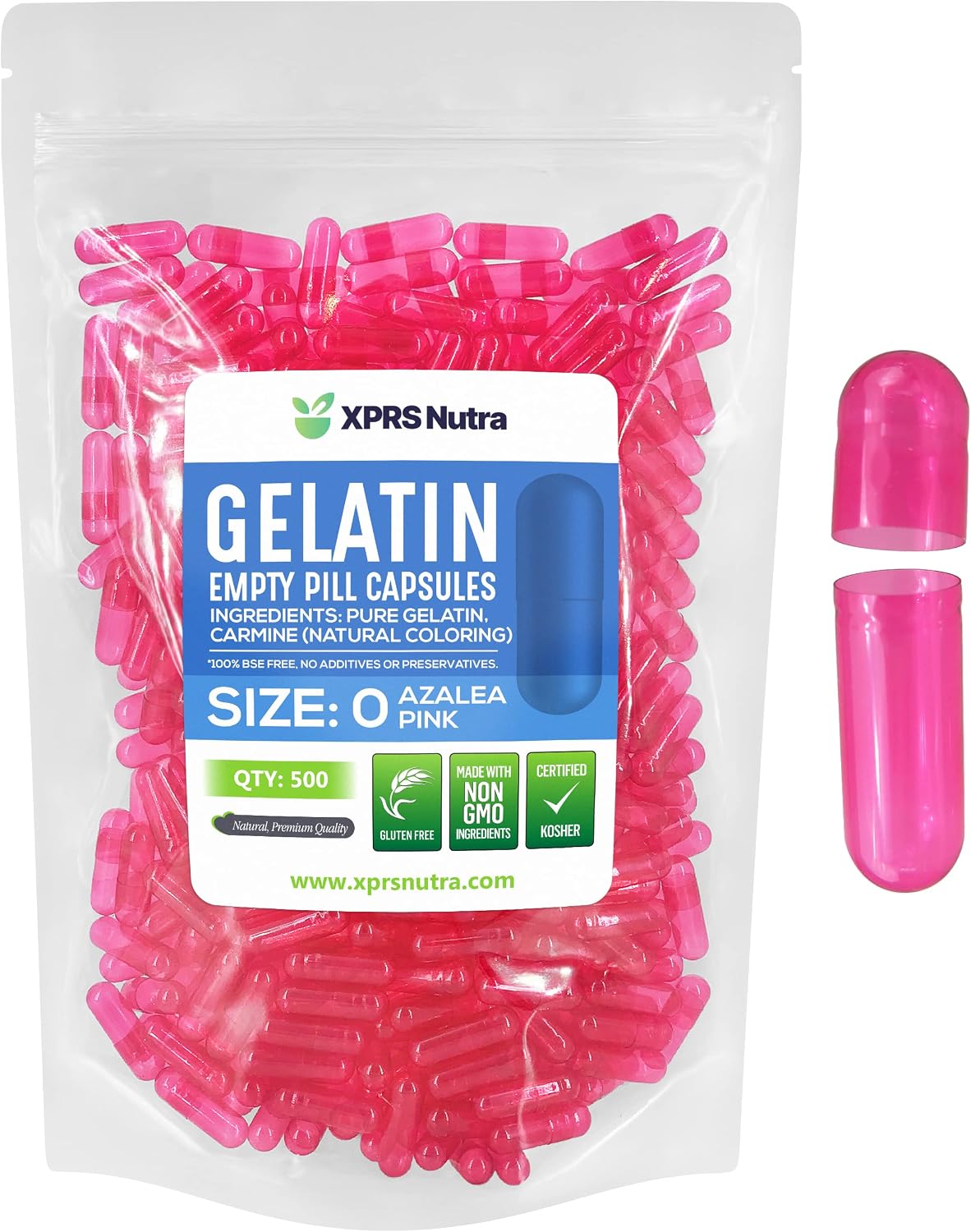 XPRS Nutra Size 0 Empty Gelatine Capsules - 500 Count - Azalea Pink - görsel 1