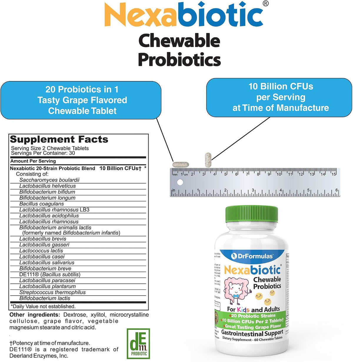 DrFormulas Chewable Probiotics for Kids & Adults - Oral Health, Bad Breath, Digestion - 20 Strains, 60 Chews - görsel 4