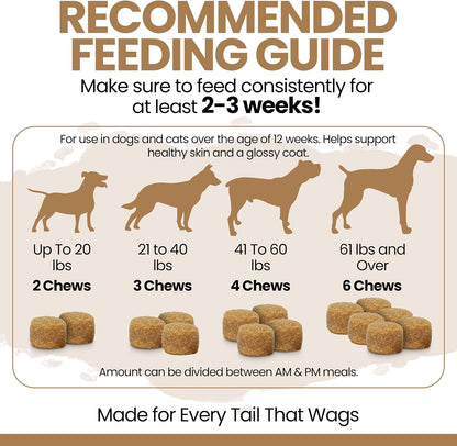Omega-3 Fish Oil for Dogs, 180 Soft Chews - Salmon Oil Skin & Coat Supplement, Dog Allergy & Itch Relief, Hot Spots, Anti-Shedding - EPA & DHA Fatty Acids - Peanut Butter Flavour - Made in the USA - Chew + Heal