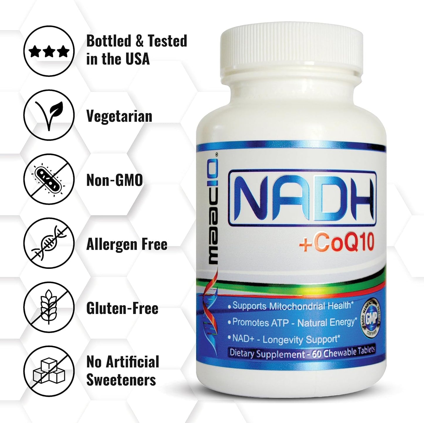 MAAC10 NADH + CoQ10 Supplement - Chewable Tablets, 50mg PANMOL® NADH + 100mg CoQ10, for Energy and Mental Focus - görsel 6