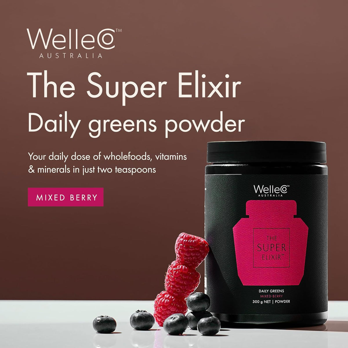 WelleCo The Super Elixir Daily Greens Powder, Mixed Berry (300g) - görsel 4