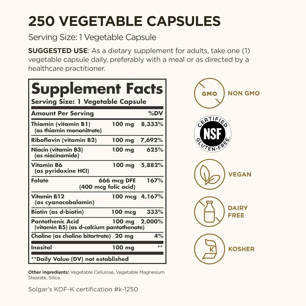 Solgar B-Complex 100 - 250 Vegetable Capsules - görsel 2
