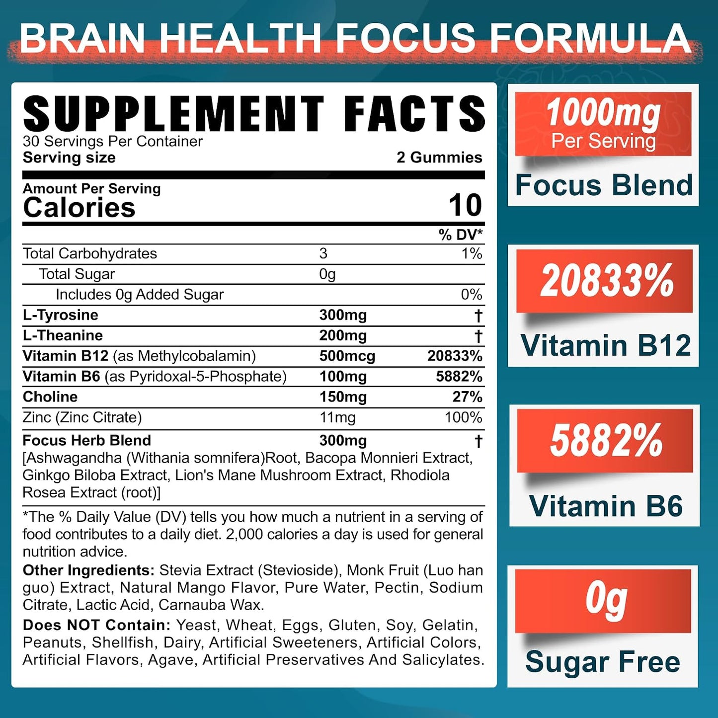 NEVISS Sugar-Free L-Tyrosine Gummies - L-Theanine, B6, B12 & Brain Herbs for Focus - görsel 2