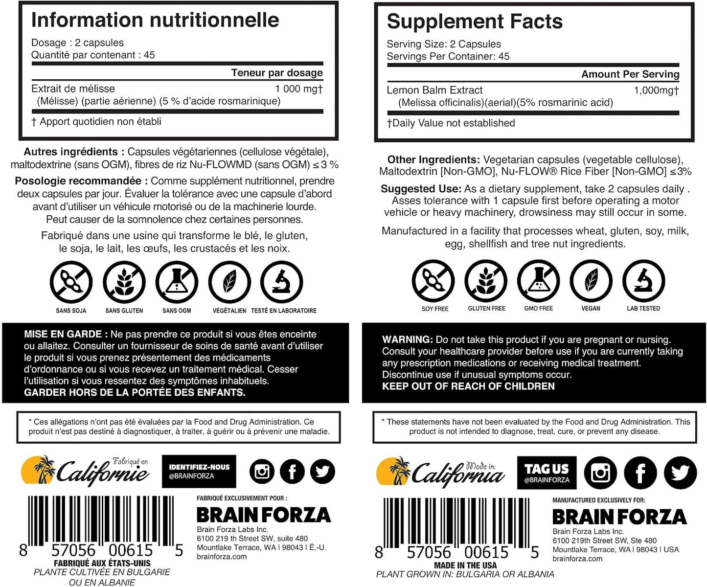 Brain Forza Lemon Balm R5 Extract Capsules - Standardised 5% Rosmarinic Acid, 90 Capsules - görsel 6