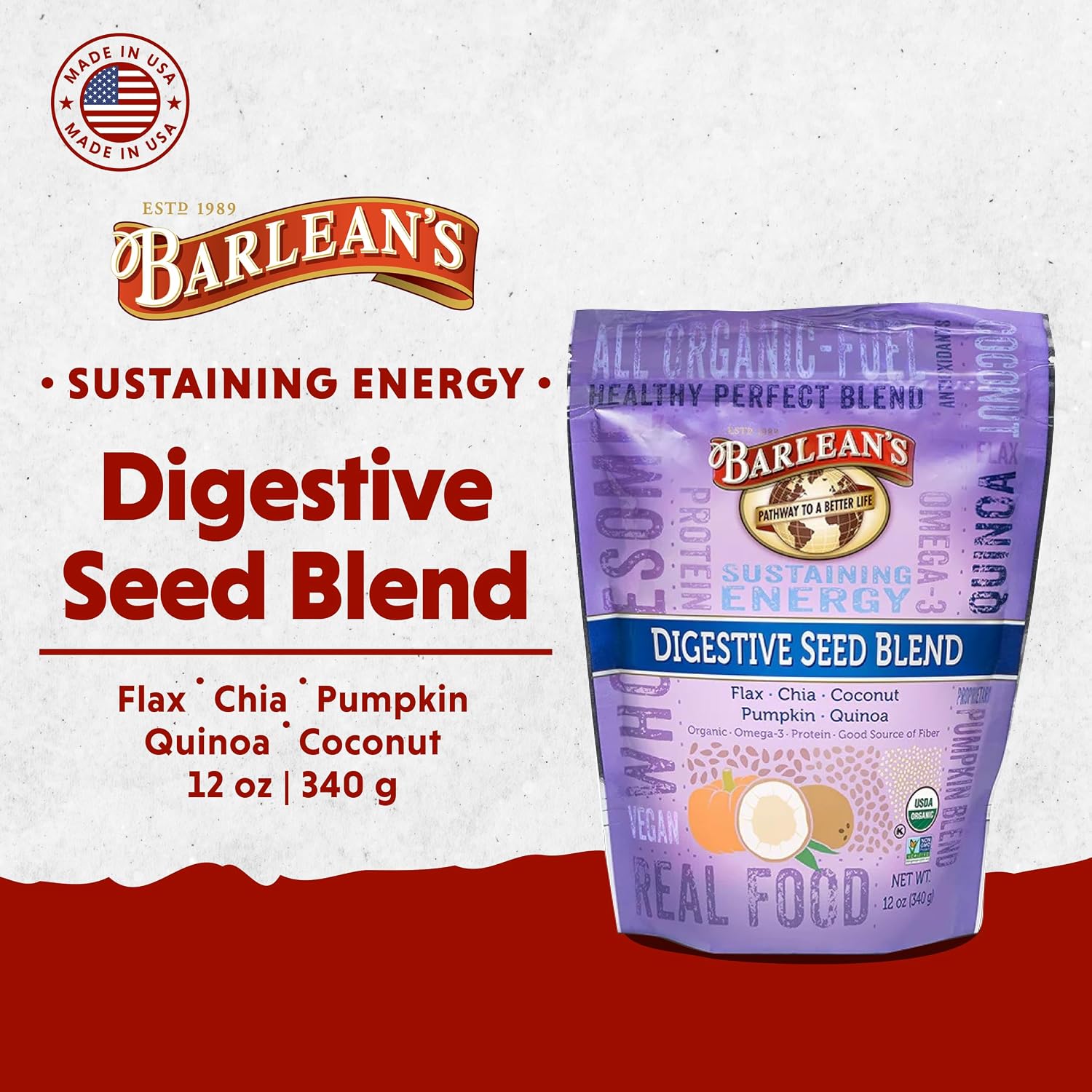 Barlean's Organic Digestive Seed Blend – Chia, Flax, Pumpkin Seeds, Quinoa & Coconut (340 g) - görsel 2