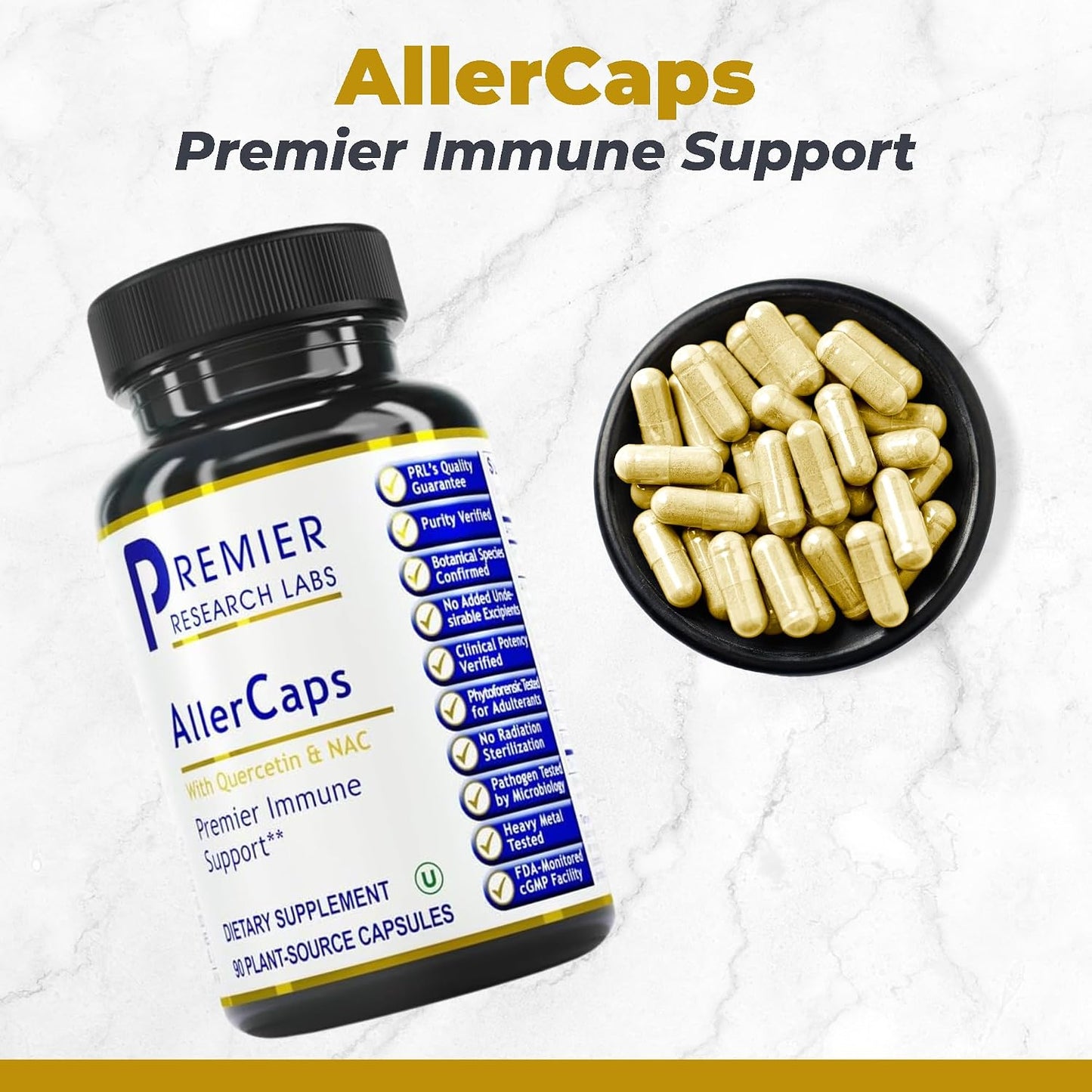 Premier Research Labs AllerCaps - Lung Health Food Supplement with NAC, Bromelain, Reishi & Quercetin - 60 Vegetarian Capsules - görsel 2