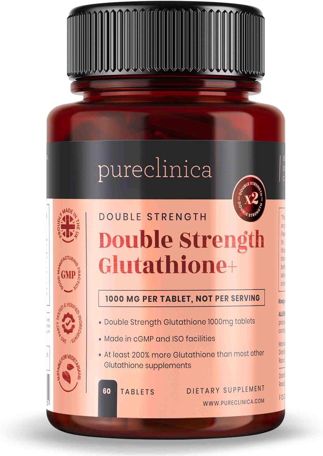 pureclinica Glutathione 1000mg (500mg Glutathione, 300mg ALA, 200mg Vitamin C) - 60 Tablets - görsel 1