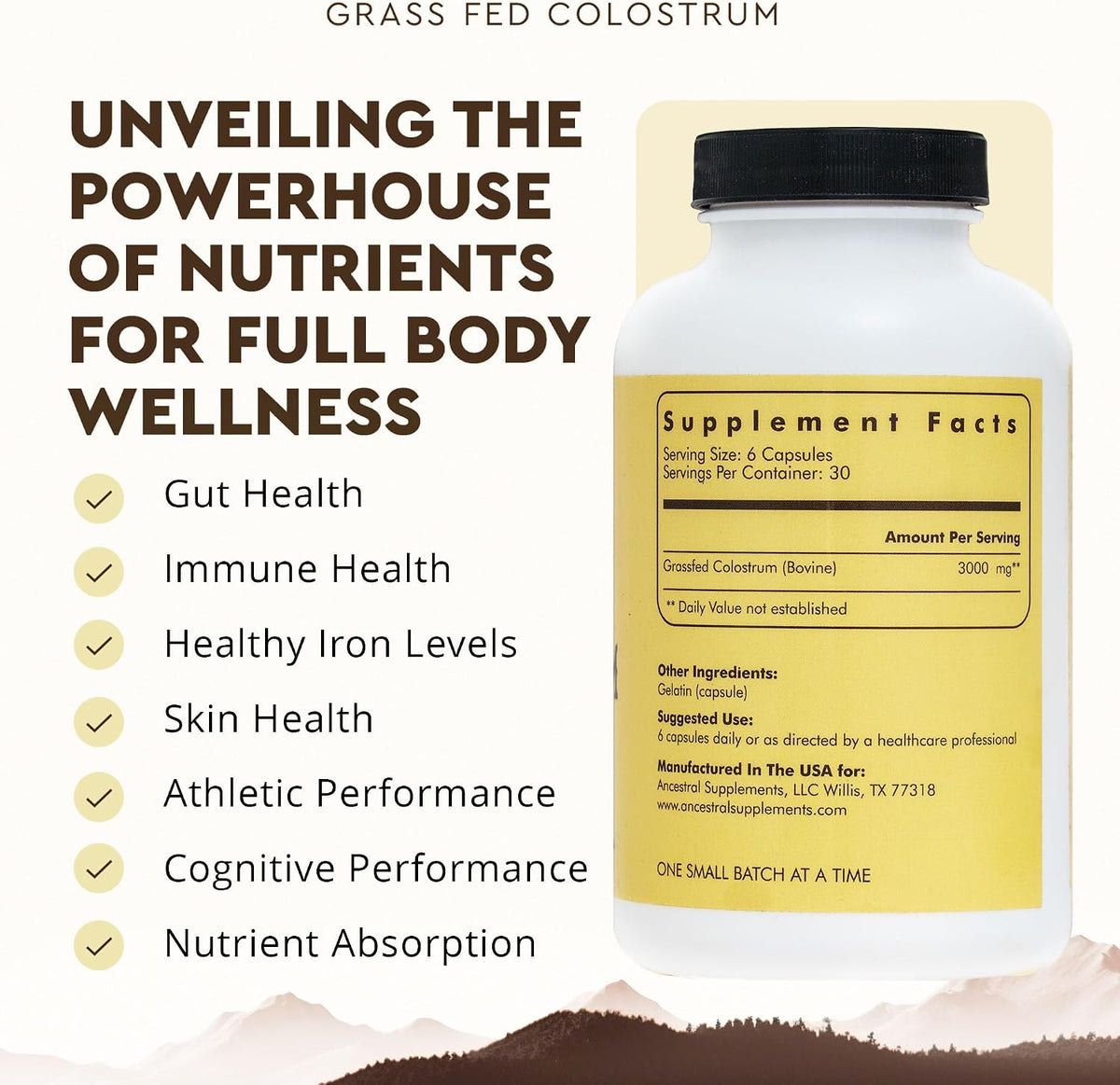 Ancestral Supplements Grass Fed Beef Colostrum – 3000 mg, 180 Capsules - görsel 2