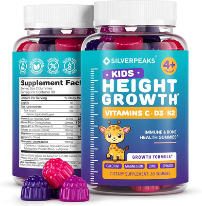 Height Growth Gummies for Children - Growth Vitamins for Teens, Height Increase Multivitamin with Calcium, Vitamin D3, K2, Magnesium, Zinc, 60 Count