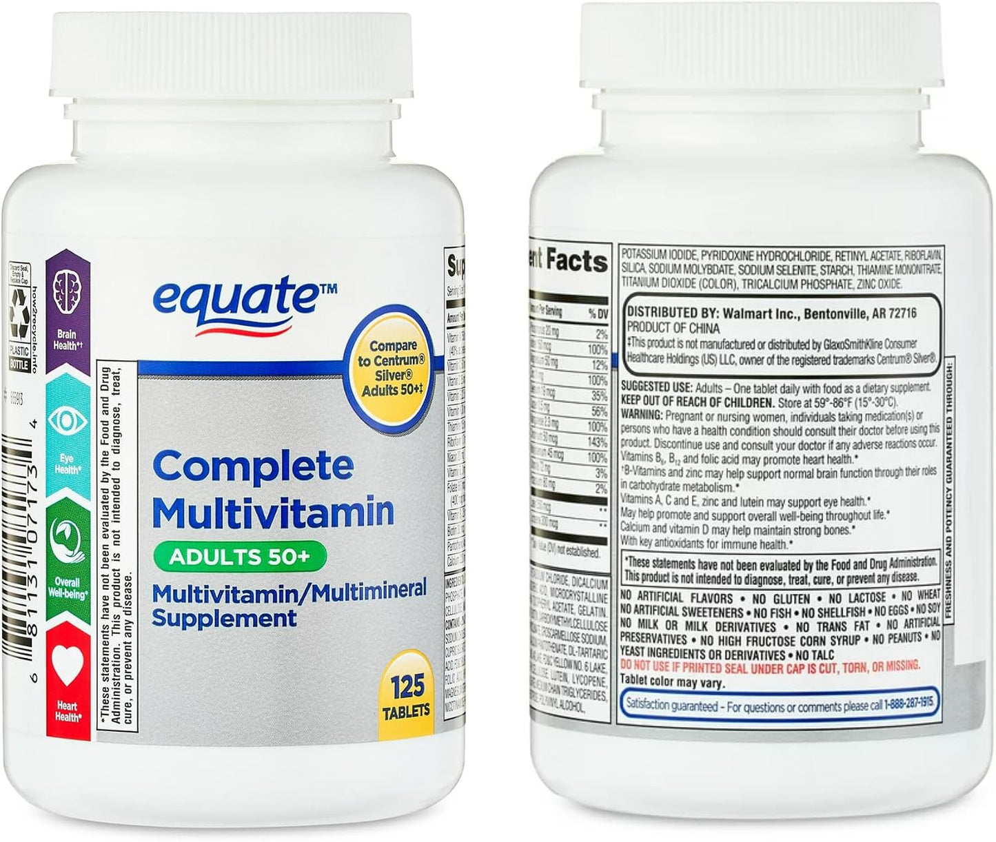 Equate Adult 50+ One Daily Complete Multivitamin and Multimineral Supplement Tablets, Healthy Brain*, 125 Tablets - görsel 4