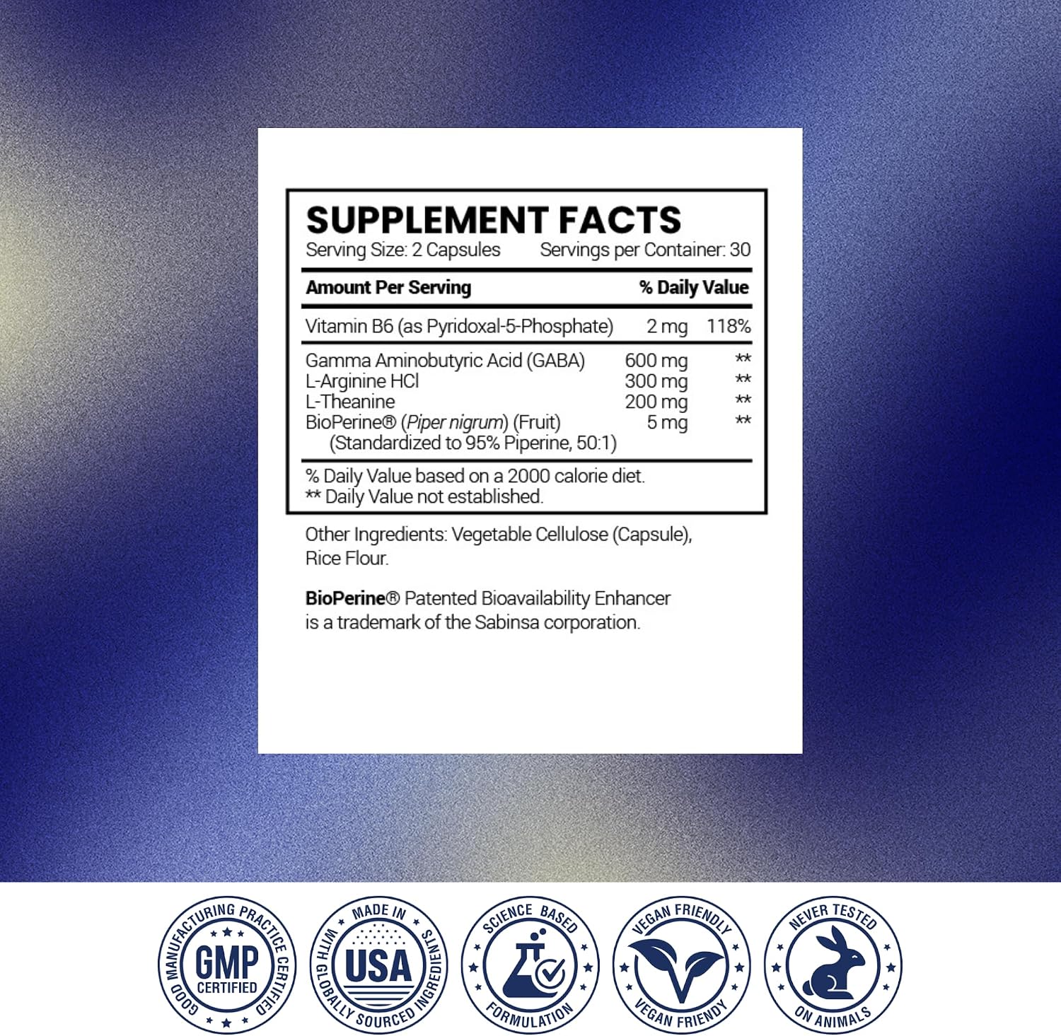 Research Verified GABA+ - 600mg GABA with L-Arginine, L-Theanine, P5P, BioPerine - Relaxation, Mood & Sleep Support - 60 Vegan Capsules (Pack of 6) - görsel 7