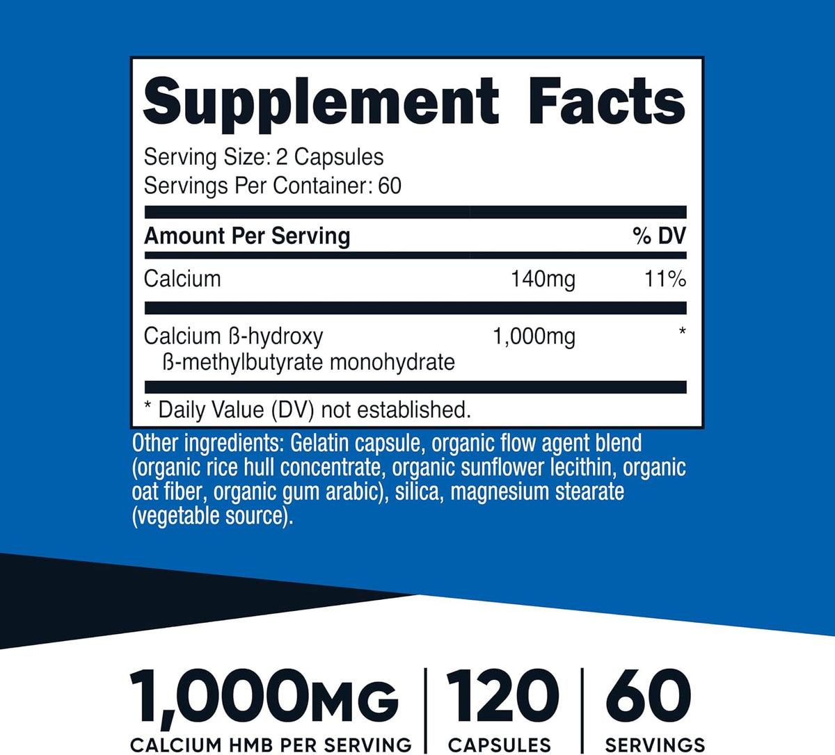 Nutricost HMB (Beta-Hydroxy Beta-Methylbutyrate) 1000mg, 120 Capsules - görsel 2