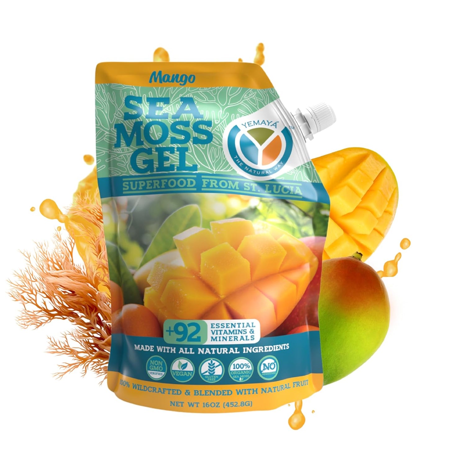Yemayá Organic Sea Moss Gel Mango - Wildcrafted Seamoss Supplement, 16 oz - görsel 1