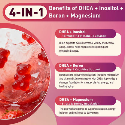 DHEA Gummies for Women | DHEA Supplement | 100mg/50mg Chewable with Boron, Inositol and Magnesium | Pro-Ageing, Ovarian Support, Sleep Support | Vegan | 60 Gummies
