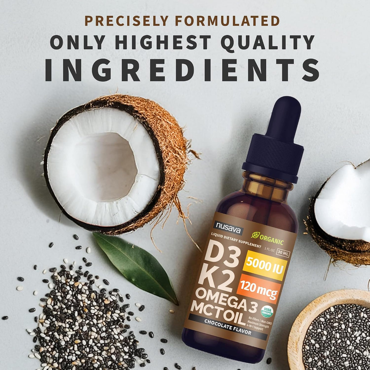 NUSAVA Organic Vitamin D3 K2 Drops with MCT Oil & Omega-3, Chocolate Flavour – Twin Pack - görsel 7