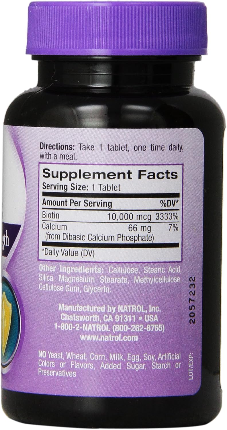 Natrol Biotin Maximum Strength Tablets, 10,000 mcg, 100 Count - görsel 3