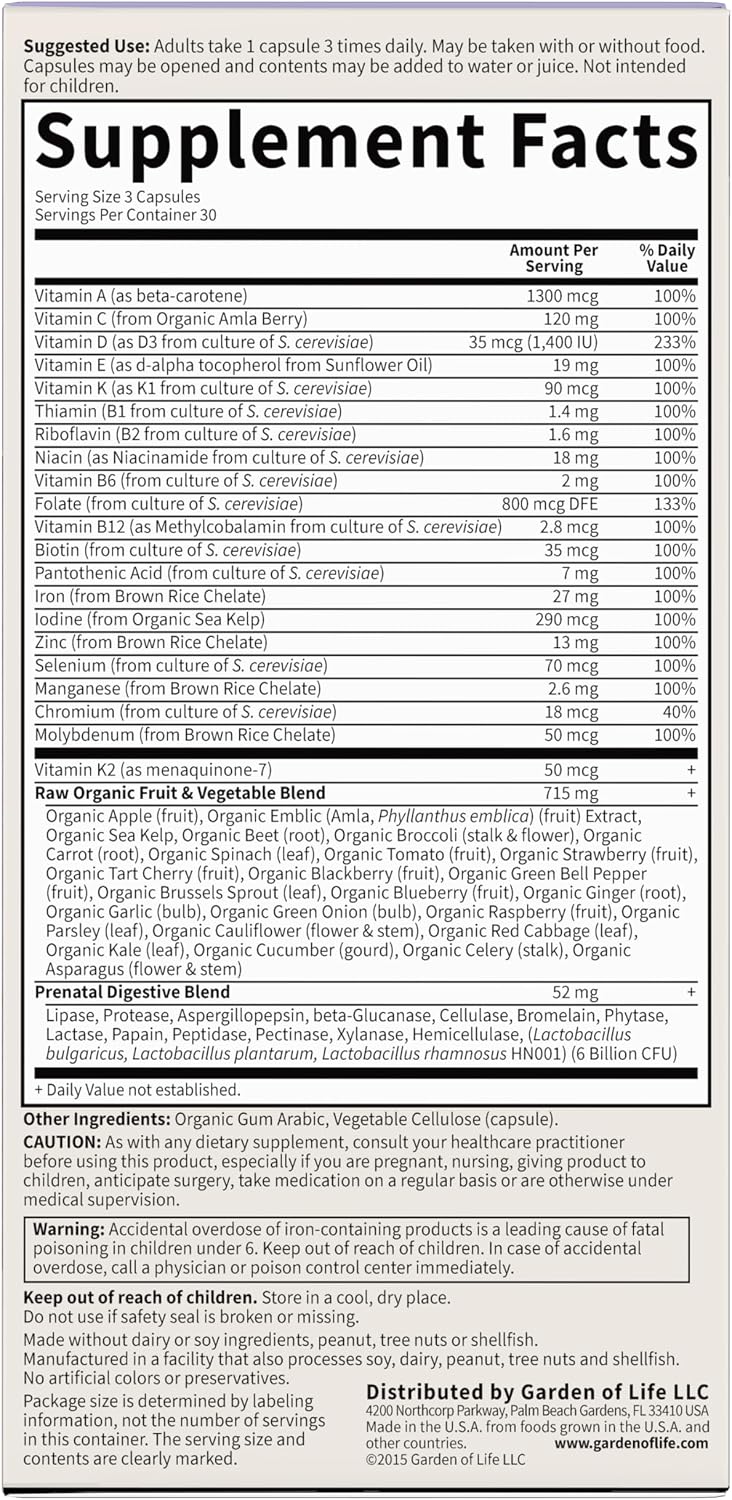 Garden of Life Vitamin Code Raw Prenatal Multivitamin - 30 Day Supply - görsel 8