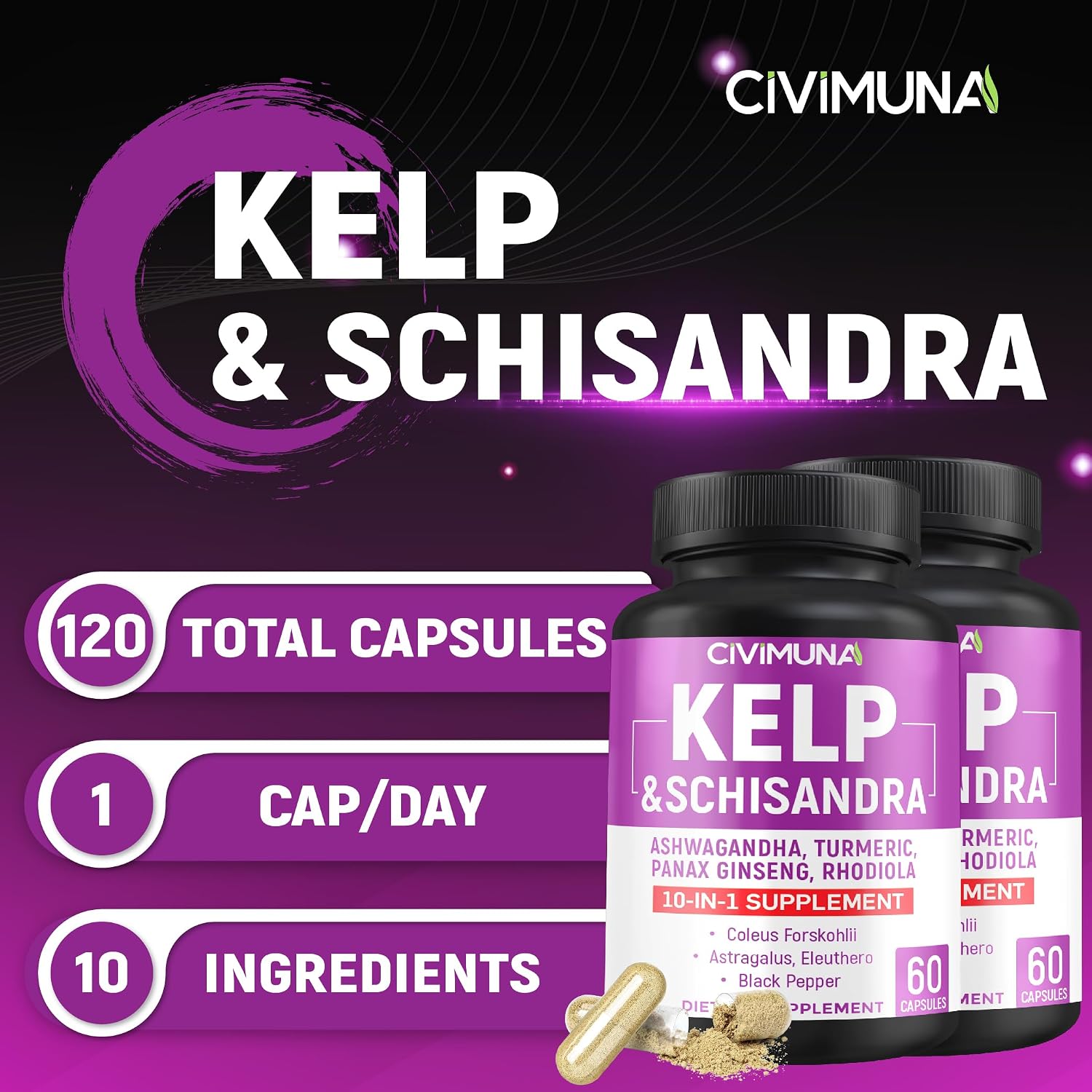 Kelp Capsules with Kelp, Schisandra, Ashwagandha and More – 120 Capsules (Pack of 2) - görsel 2