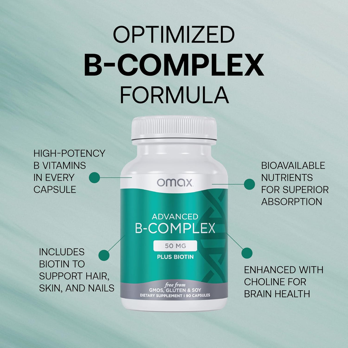 Omax3 Advanced Vitamin B Complex 50 mg with Biotin - 90 Capsules (2 Pack) - görsel 3