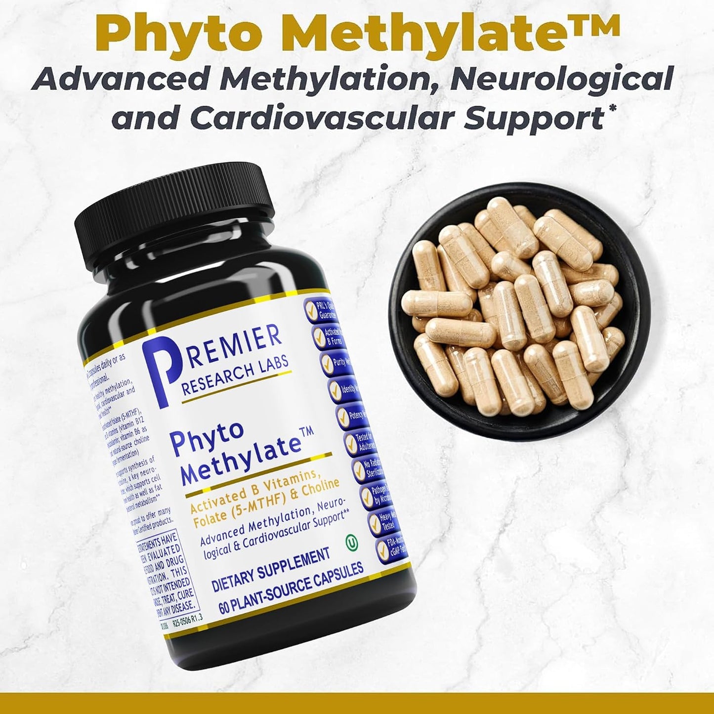 Premier Research Labs Phyto Methylate - Methylated B Vitamin Complex with 5-MTHF and P5P - Supports Methylation, Detox and Cardiovascular Health - 60 Plant-Based Capsules - görsel 2