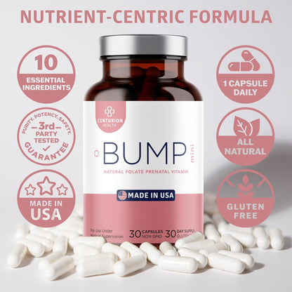 Centurion Health Bump Mini Complete Antenatal Vitamins for Women with Folate, Choline, Carbonyl Iron, Zinc, Vitamin D3 and Vitamin B12, 30 Capsules
