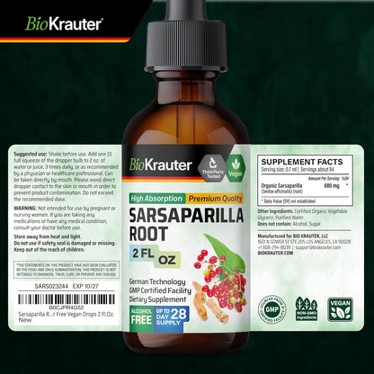 BIO KRAUTER Sarsaparilla Root Extract for Liver Support & Detoxification – Natural Tincture, 60 ml