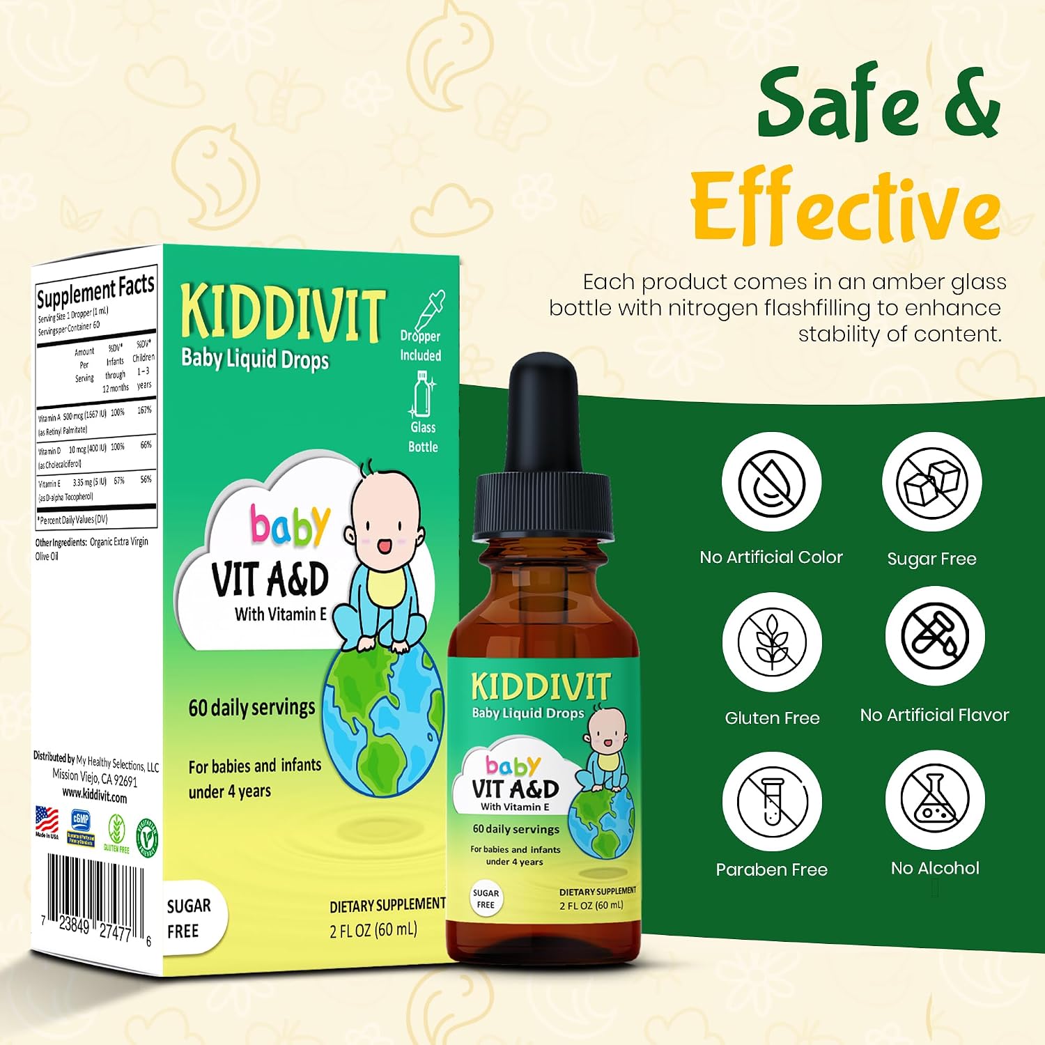 Kiddivit Baby Vitamin A & D Liquid Drops with Vitamin E - görsel 3