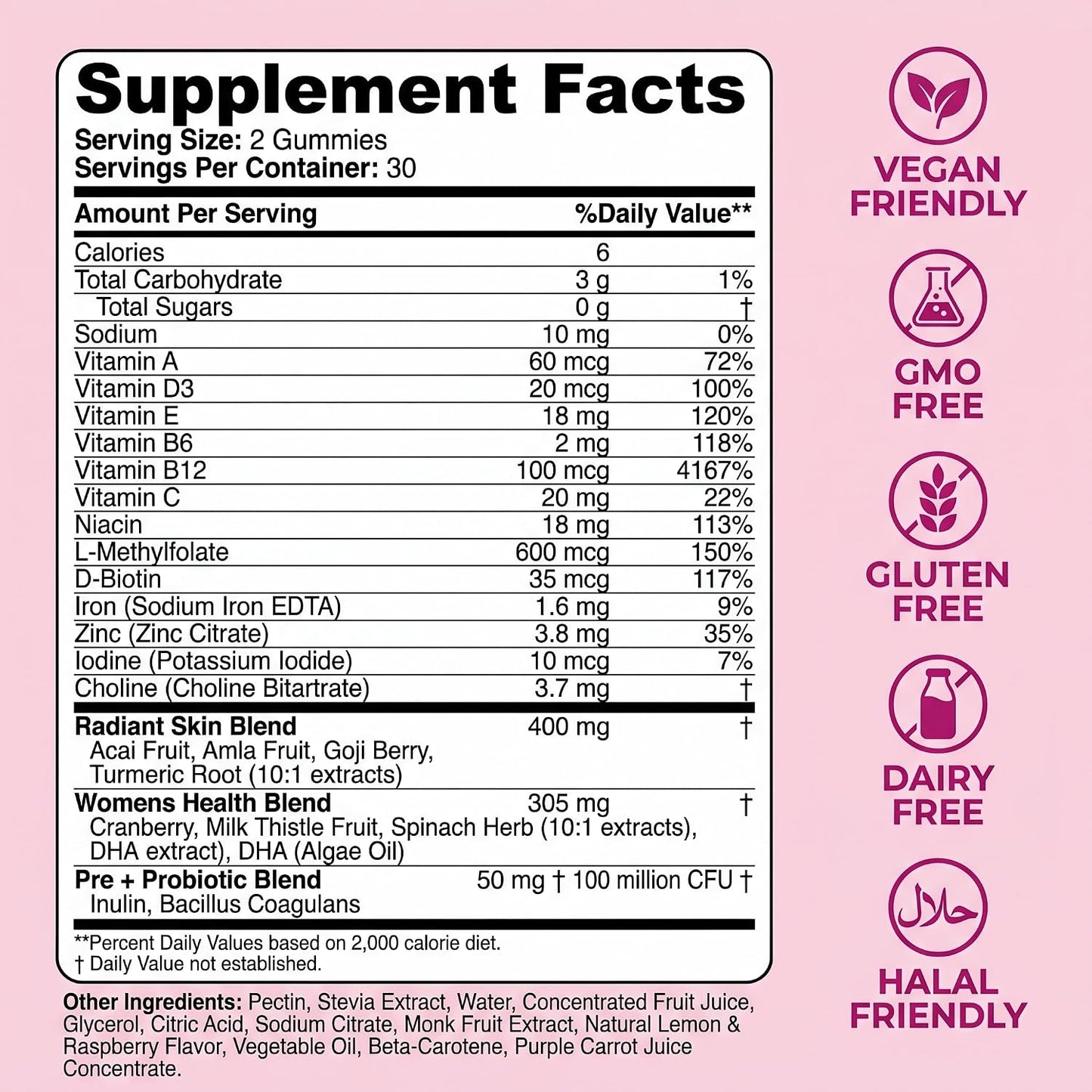 Sakoon Nutrition Halal Women's Full Spectrum Multivitamin Gummies with Probiotics & Prebiotics – Complete Daily Wellness Support, Immune & Digestive Health – Vegan, Non-GMO, Delicious Fruit Flavour! - görsel 2