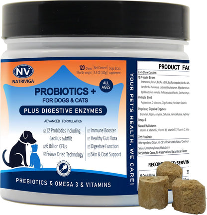 NATRIVIGA Freeze-Dried Probiotics for Dogs – Chicken Flavour (120 Chews)