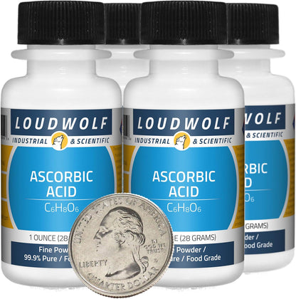 Ascorbic Acid Fine Powder - 99.9% Pure Food Grade - Total 113 g (4 x 28 g Bottles)