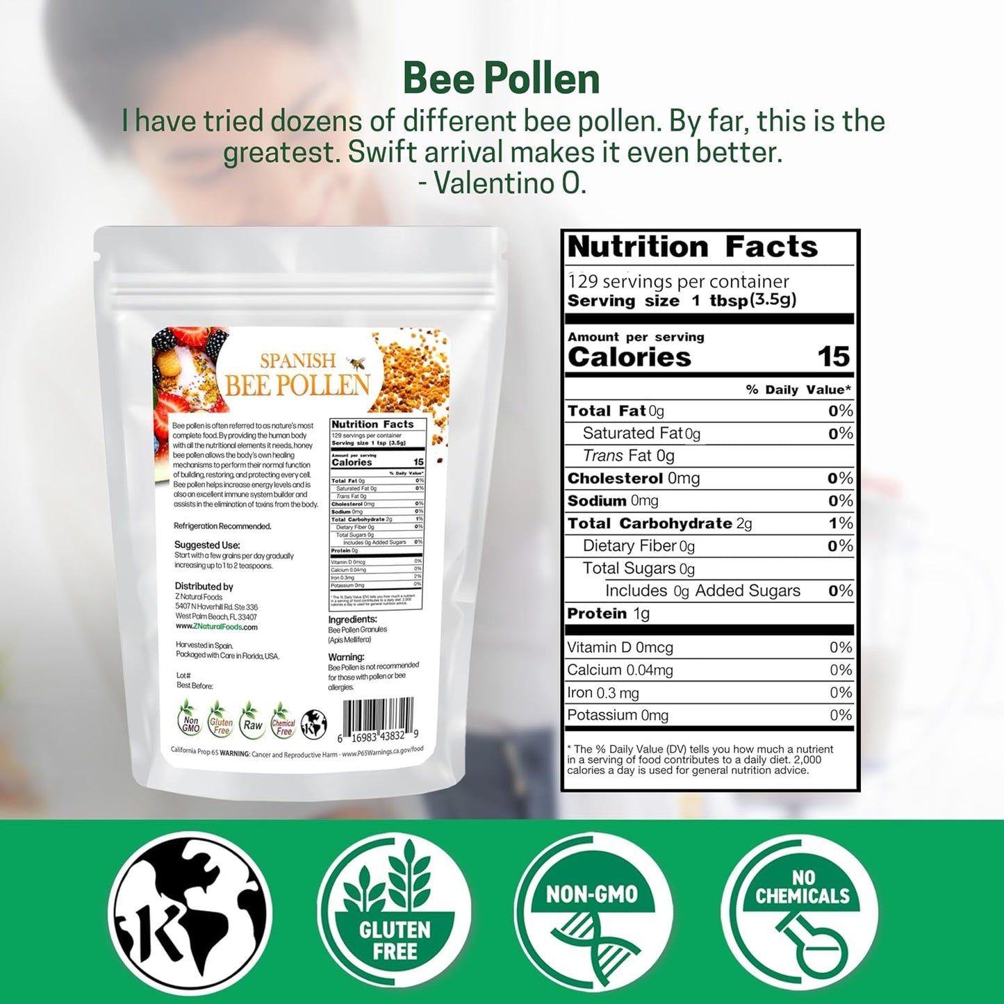 Z Natural Foods Spanish Bee Pollen Granules - Raw & Pure, 454 g - görsel 5