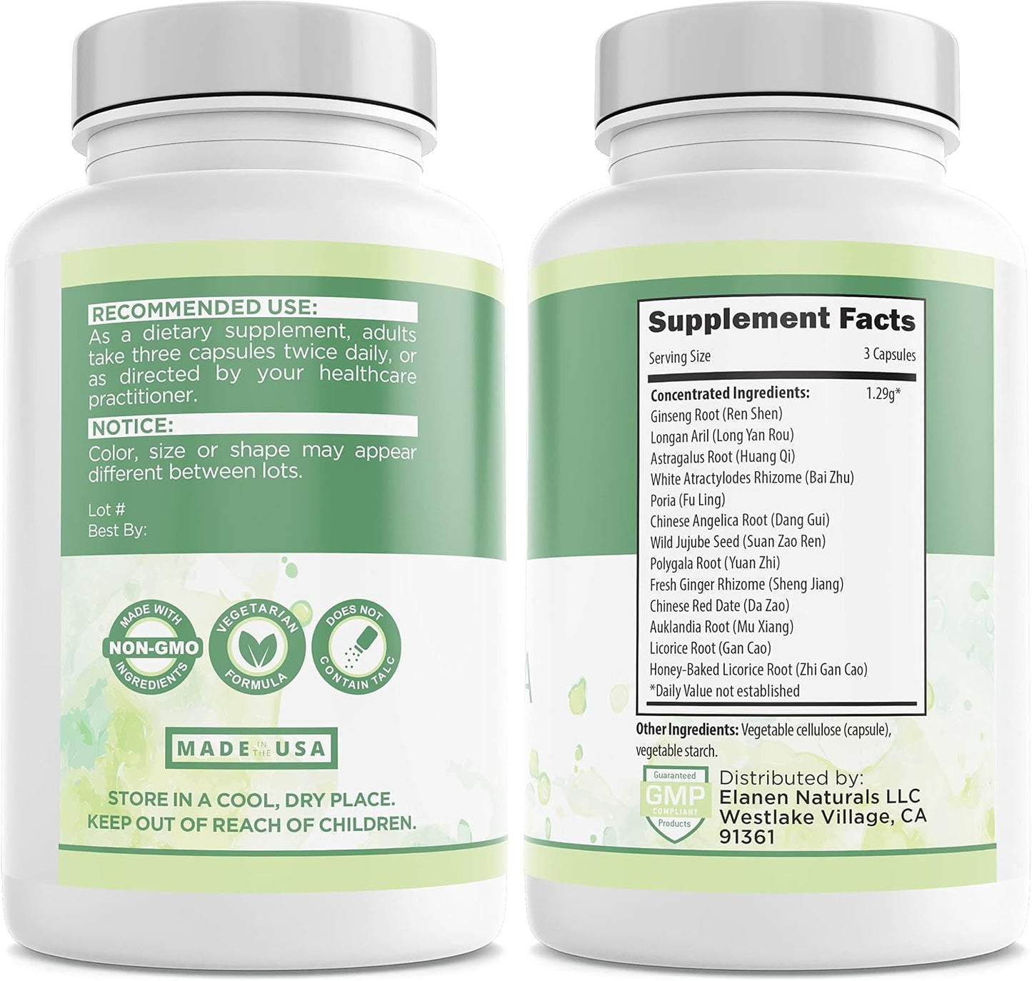 Elenan Naturals GUI Pi Wan - Third-Party Tested Traditional Chinese Herbal Supplement - 100 Vegetable Capsules - görsel 3