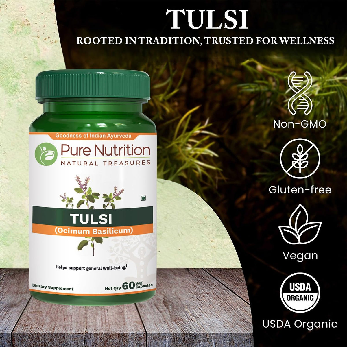 Pure Nutrition Tulsi Extract 708mg – 60 Vegan Capsules (Adaptogenic Support) - görsel 2