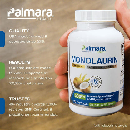 Palmara Health Premium Monolaurin – 1200mg per Serving (100 Capsules)