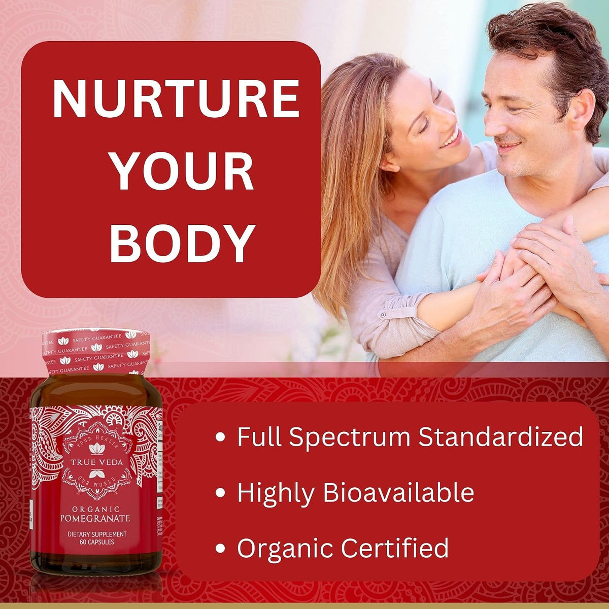 True Veda USDA Organic Pomegranate Extract Supplement - 60 Vegan Capsules - görsel 4