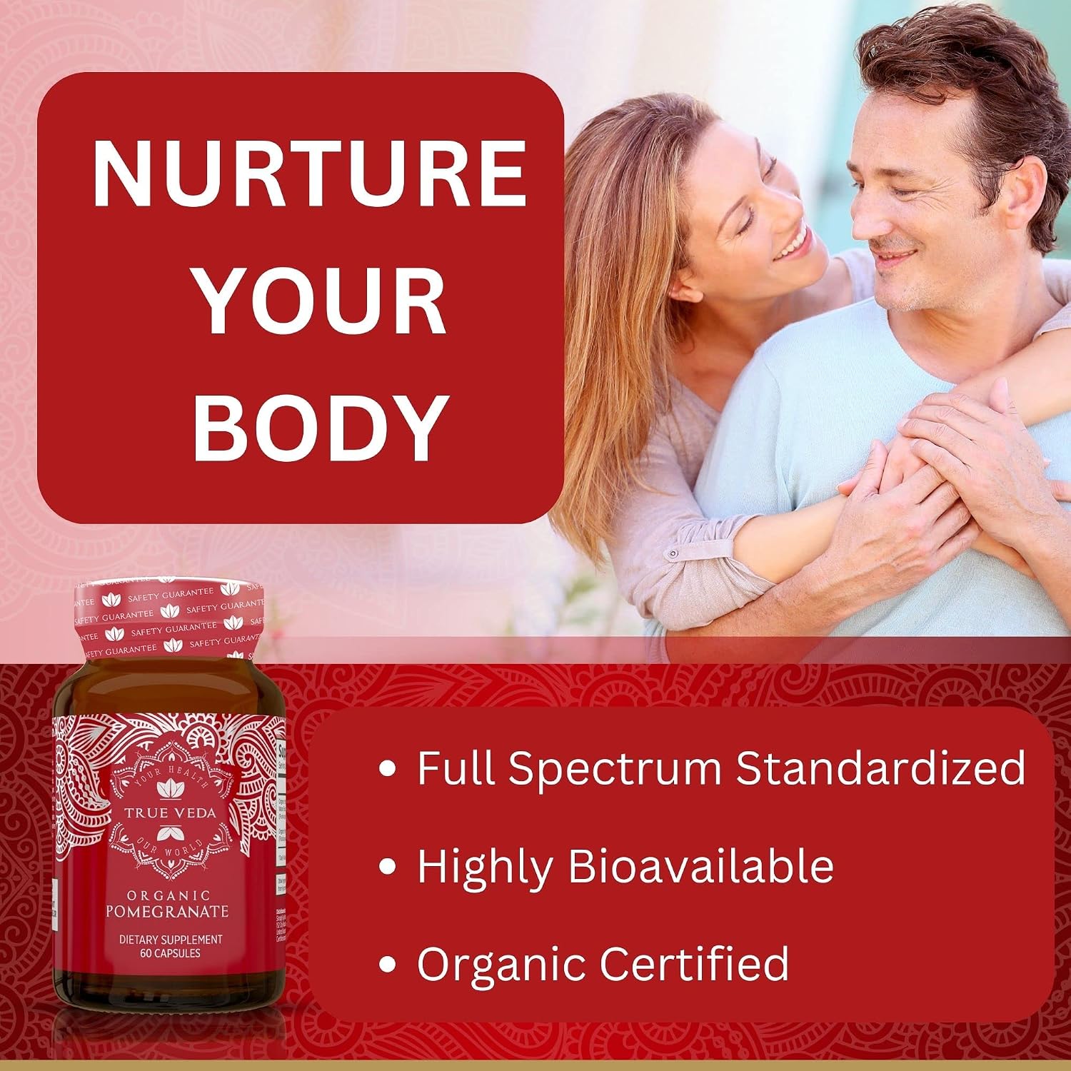 True Veda USDA Organic Pomegranate Extract Supplement - 60 Vegan Capsules - görsel 4