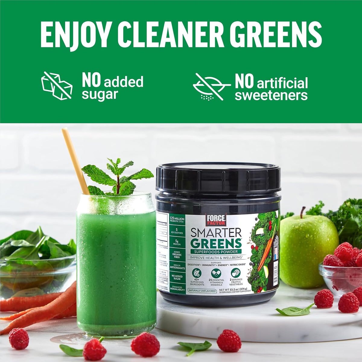 Force Factor Smarter Greens Superfoods Powder – with Probiotics, Digestive Enzymes & 40+ Superfoods - görsel 8