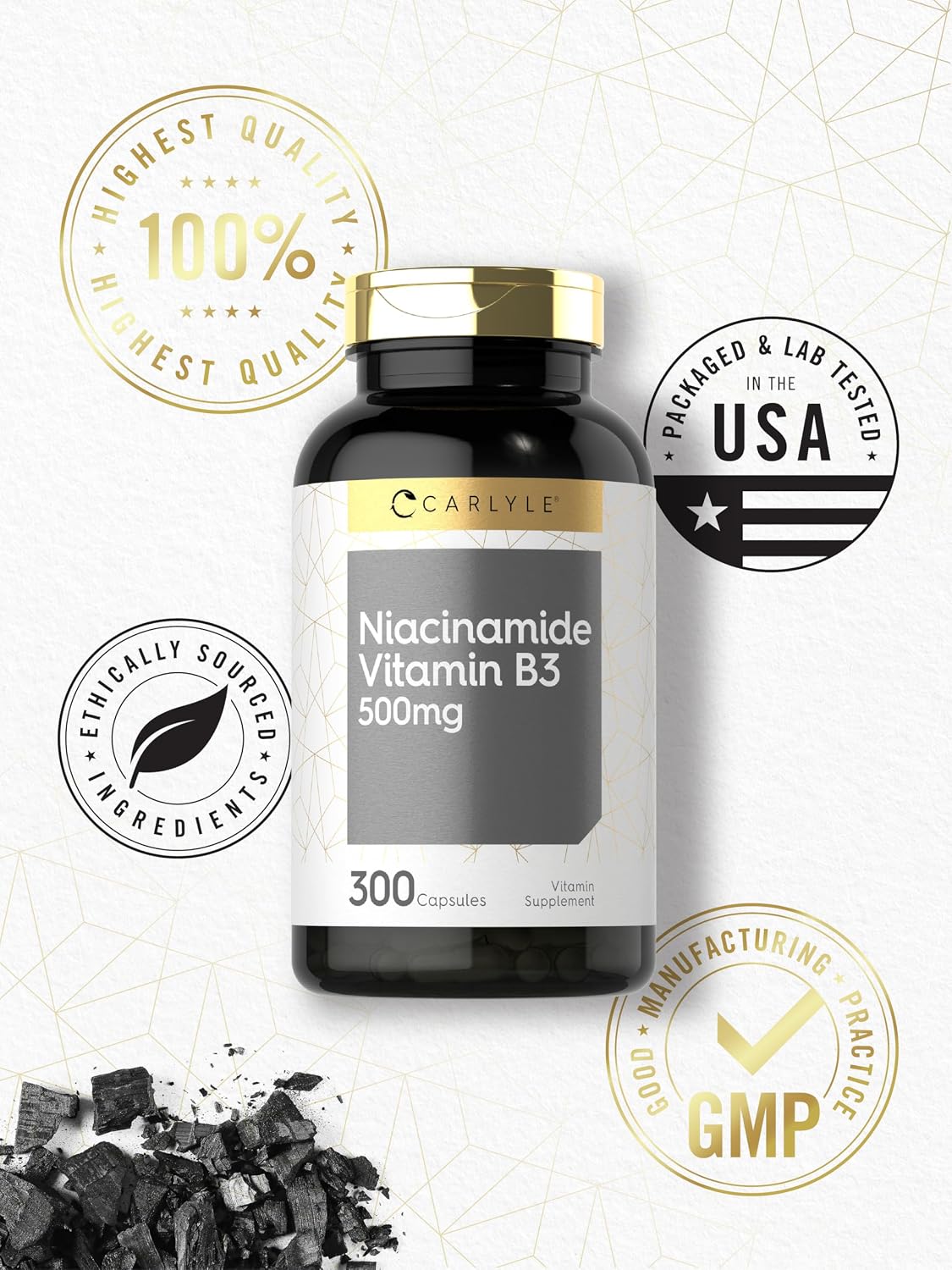 Carlyle Niacinamide 500 mg – 300 Capsules | Vitamin B3 Supplement - görsel 5