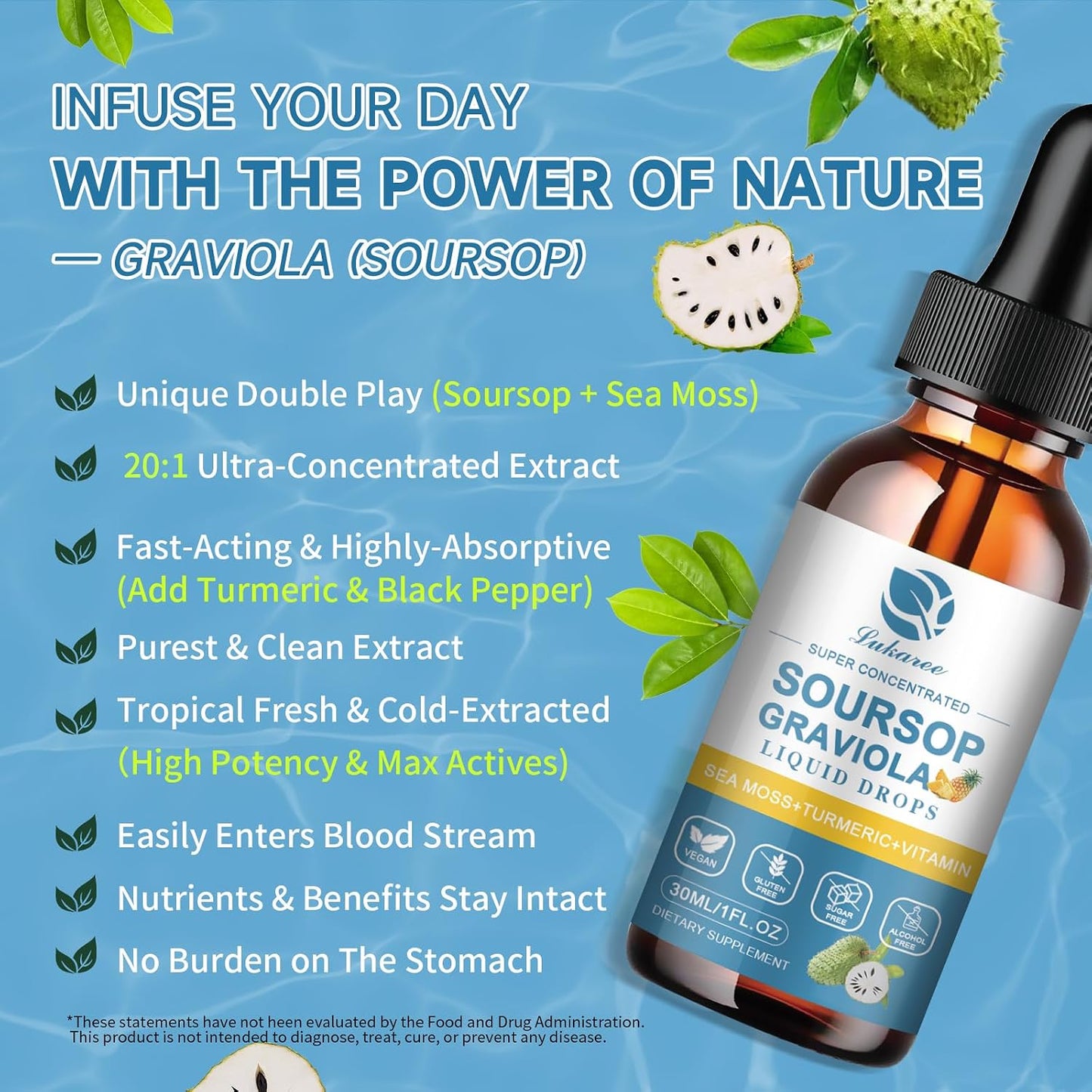 (2 Pack) Soursop Graviola Leaf Extract Liquid Drop Plus Pure Botanical Sea Moss for Cell Support & Regeneration, Immunity and Gut Health, Soursop Bitters Liquid – Full Texture, Pineapple Flavour, 30 ml - görsel 5